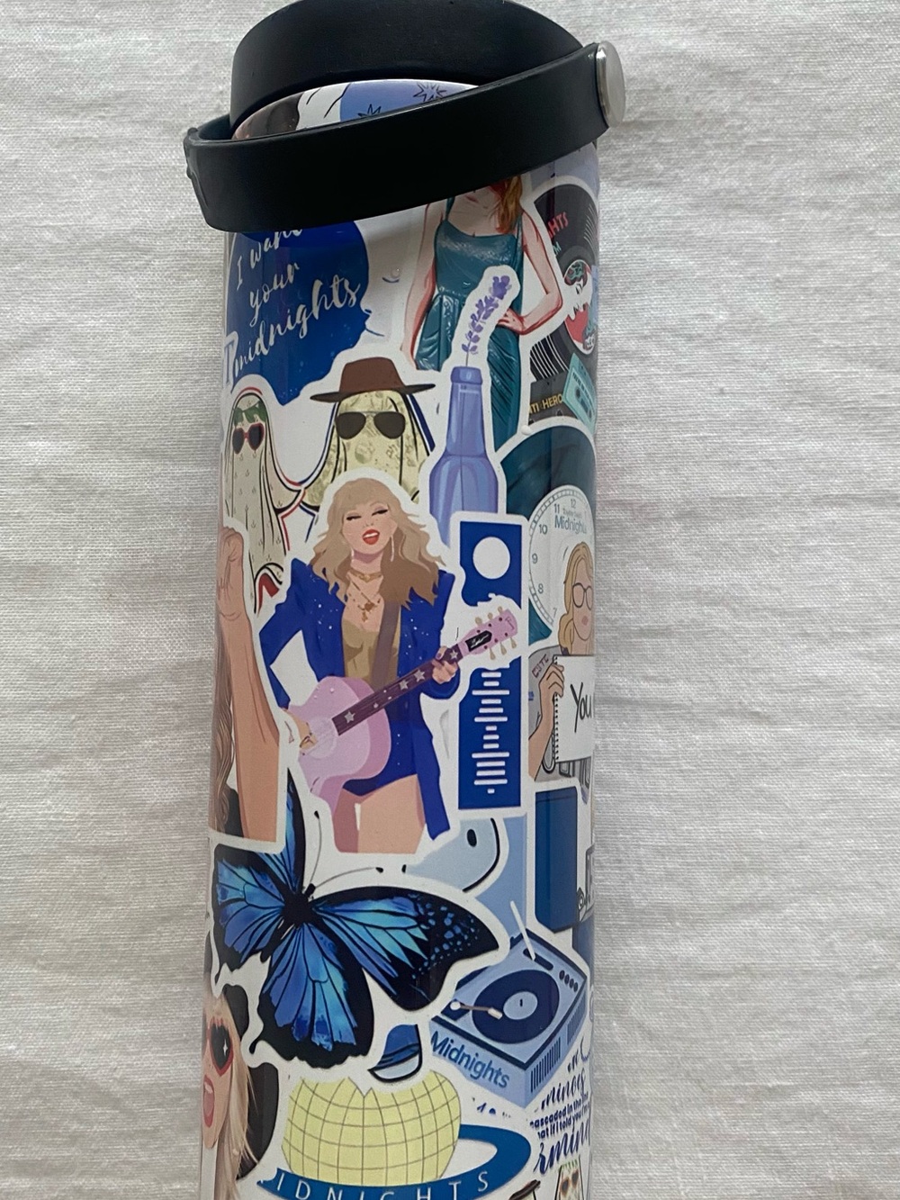Taylor Swift Sticker-Covered effect  Water Bottle with Black Handle